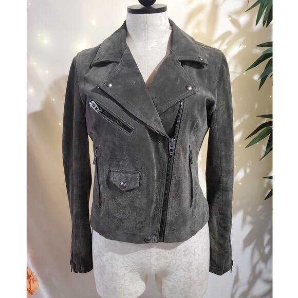 Blank NYC Womens Suede Leather Moto Zip Jacket Size S Green Gray Biker Baddie - Picture 1 of 12